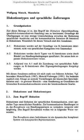 Illokutionstypen und sprachliche Äußerungen