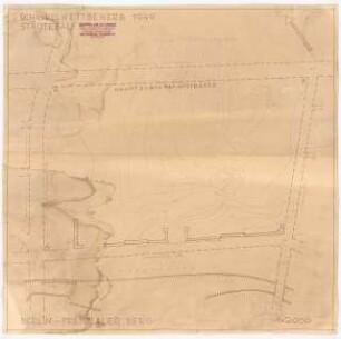 Wohnungsbau Berlin-Prenzlauer Berg Schinkelwettbewerb 1950: Lageplan mit Höhenlinien 1:2000