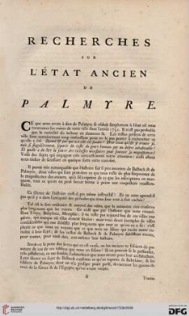 Recherches sur l'état ancien de Palmyre