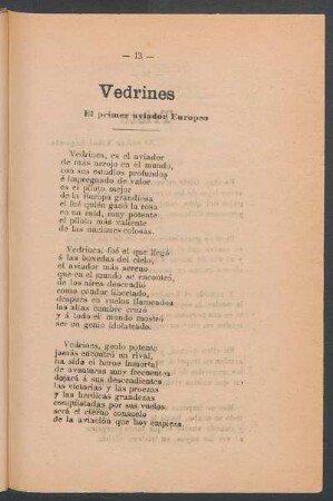 Vedrines : El primer aviador Europeo