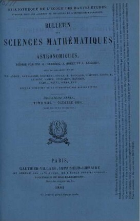Tome VIII. - Octobre 1884.