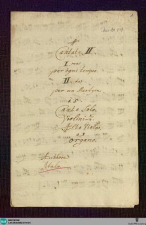 2 Cantatas - Don Mus.Ms. 819 : S, strings, org