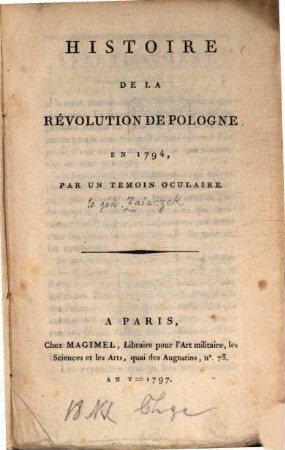Histoire de la révolution de Pologne en 1794