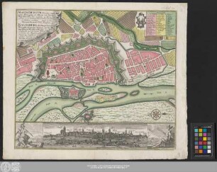 Magdeburgum : Ducatus cognominis Metropolis ad Albium, sub Ditione Regis Borußiæ, bene munitum ac florens Emporium, in qvo Tribunal Provinciale, Consistorium et Camera constituta