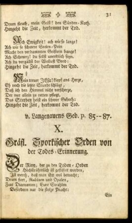 X. Gräfl. Sporkischer Orden von der Todes-Erinnerung