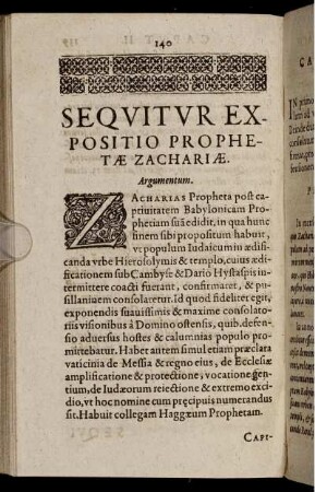 Sequitur Expositio Prophetae Zachariae. Argumentum