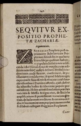 Sequitur Expositio Prophetae Zachariae. Argumentum