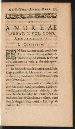 Ad Andreae Barbat. I. Vol. Cons. Annotationes.