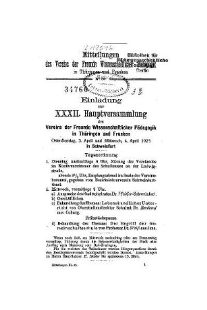 Einladung zur XXXII. Hauptversammlung des Vereins der Freunde Wissenschaftlicher Pädagogik in Thüringen und Franken