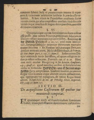 Sectio III. De acquisitione Castrorum & quibus ius muniendi competat.