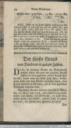 Der fünfte Grund vom Dividiren in ganzen Zahlen