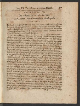 Disputatio IX. De reliquo iure tutelae & curae