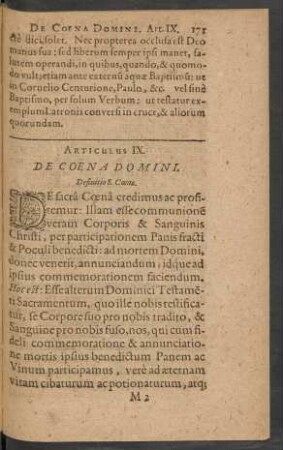 Articulus IX. De Coena Domini.