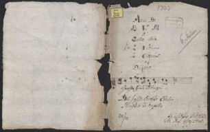 Große Himmelskönigin Mutter der Barmherzigkeit, S, vl (2), tr (2), org, C-Dur - BSB Mus.ms. 1333 : [cover title:] Aria De // B: V: M: // â // Canto Solo. // 2: Violinis // 2: Claenis[!] // et // Organo. // [Incipit] // Del Sig: r e Ernesto Eberlin // Maistro di Capella