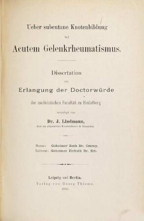 Über subcutane Knotenbildung bei Acutem Gelenkrheumatismus