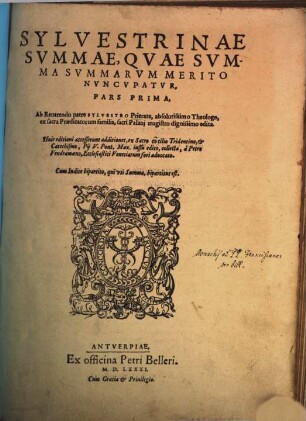Sylvestrinae Svmmae, Qvae Svmma Svmmarvm Merito Nvncvpatvr, Pars ..., Pars Prima