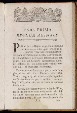 Pars Prima Regnum Animale.