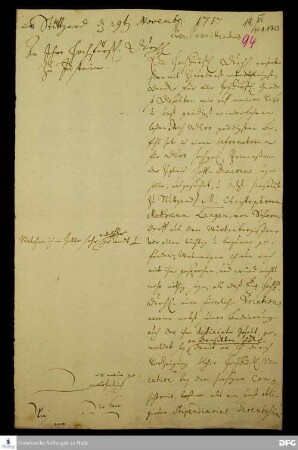 Brief von August Hermann Francke an Georg August Samuel v. Nassau-Idstein.