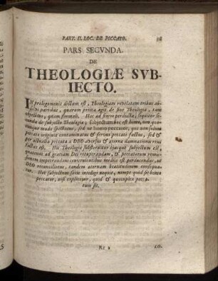 Pars Secunda. De Theologiæ Subiecto