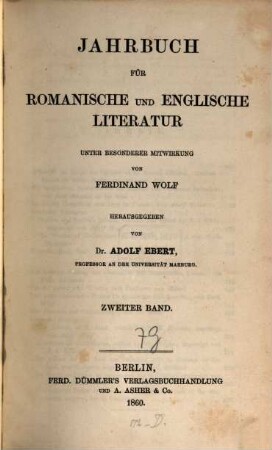 Jahrbuch für romanische und englische Literatur. 2. 1860
