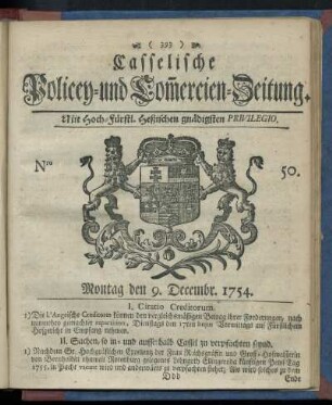 Nro. 50, Montag den 9. Decembr. 1754