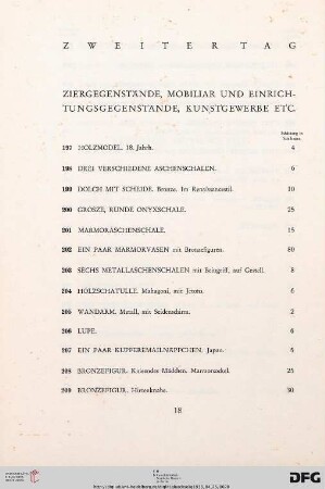 Ziergegenstände, Mobiliar und Einrichtungsgegenstände, Kunstgewerbe etc. (Nr. 197-269)