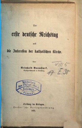 Der erste deutsche Reichstag und die Interessen der katholischen Kirche