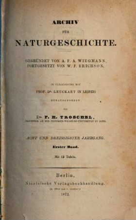 Archiv für Naturgeschichte : Zeitschrift für systematische Zoologie. 38, 38. 1872