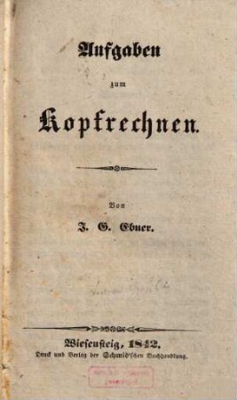 Aufgaben zum Kopfrechnen