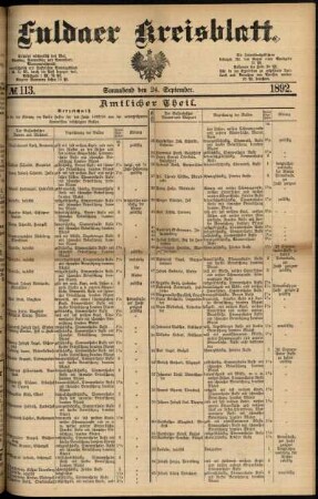 Erste Ausgabe vom Samstag, den 24. September 1892.