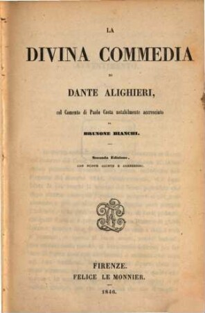 La divina commedia di Dante Alighieri, col comento di Paolo Costa notabilmente accresciuto da Brunone Bianchi