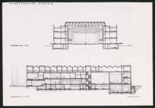 Stadttheater, Krefeld: Querschnitt A-B, Längsschnitt C-D, 2. Entwurf