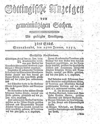 3tes Stück. Sonnabends, den 25ten Januar, 1772.