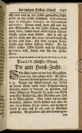 Das LVII. Hülffs-Mittel. Die gute Hauß-Zucht. - Das LVIII. Hülffs-Mittel. Das stete Andencken des Jüngsten Gerichts.