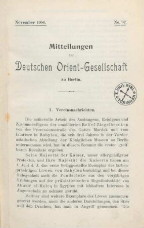 Mitteilungen der Deutschen Orient-Gesellschaft