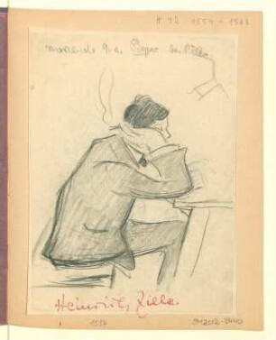 Schläfriger, rauchender Mann am Tisch, Profil
