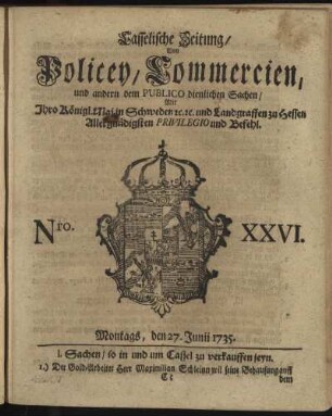 Nro. XXVI, Montags, den 27. Junii 1735