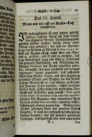 Das III. Capitel. Wann und wie offt ein Reichs-Tag anzustellen.