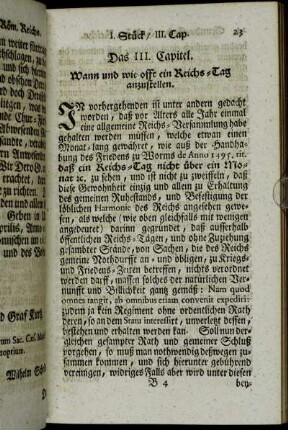 Das III. Capitel. Wann und wie offt ein Reichs-Tag anzustellen.