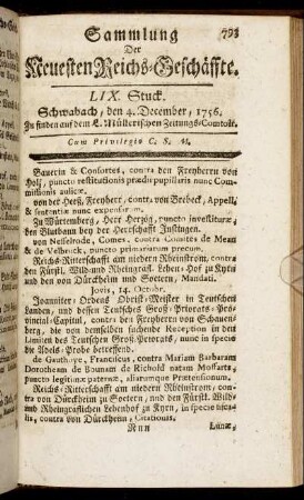 LIX. Stuck. Schwabach, den 4. December, 1756.