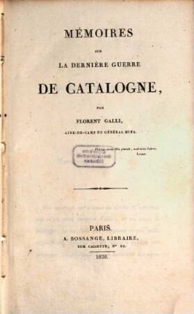 Memoires sur la dernière guerre de Catalogne
