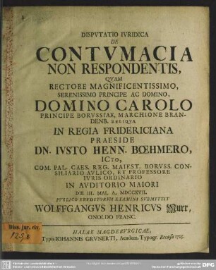Disputatio Iuridica De Contumacia Non Respondentis