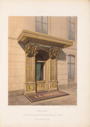 Eingangstür zum Verkaufslokal Heese, Berlin: Perspektivische Ansicht (vgl. Inv. Nr. 1611) (aus: Architektonisches Skizzenbuch, H. 65/6, 1863)