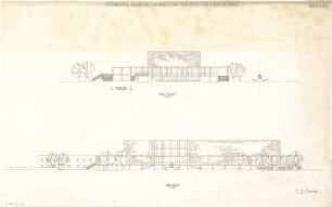 Gsaenger, Gustav; Augsburg (Bayern); Kongress- und Konzerthalle, Neubau - West- u. Südseite (Ansichten)
