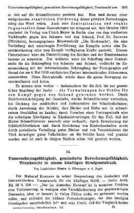 593-601, Unzurechnungsfähigkeit, geminderte Zurechnungsfähigkeit, Trunksucht in einem künftigen Strafgesetzbuch