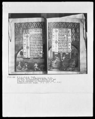 Flämisches Gebetbuch — Kalendar, Folio 1verso-13recto — Buchseite September mit Monatsbild und Tierkreiszeichen - In der Kelter, Folio 8recto
