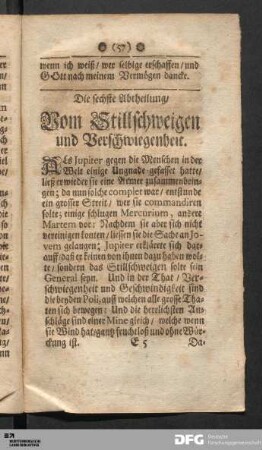 Die sechste Abtheilung/ Vom Stillschweigen und Verschwiegenheit.