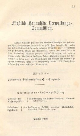 Fürstlich hanauische Verwaltungs-Commission.