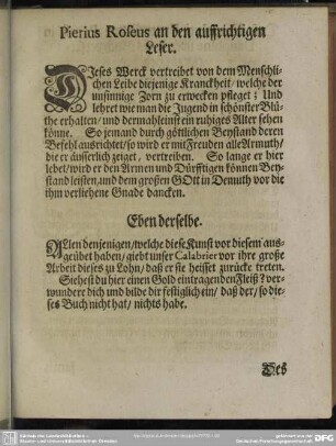Pierius Roseus an den auffrichtigen Leser