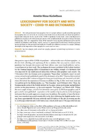 Lexicography for society and with society - COVID-19 and dictionaries